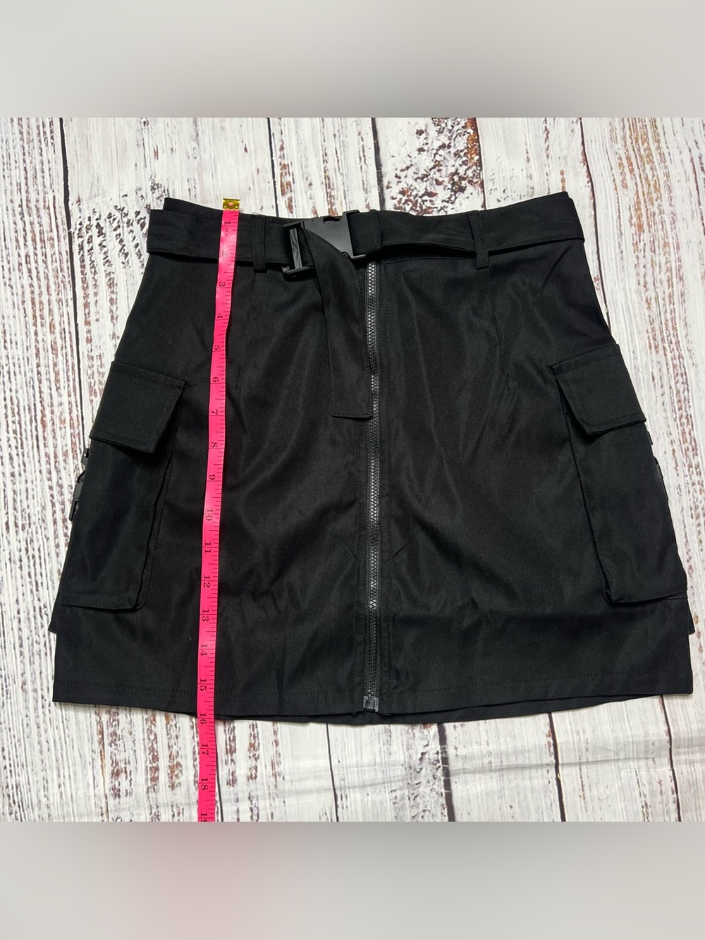 Black Cargo Utility Mini Skirt with Belt - Picture 11 of 11